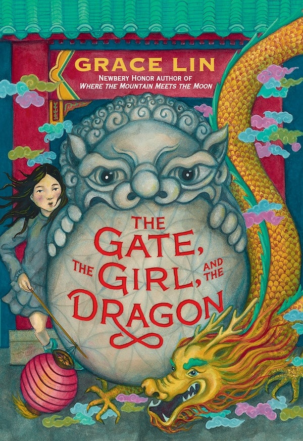 Book cover for Grace Lin's new middle-grade novel titled The Gate, the Girl, and the Dragon.