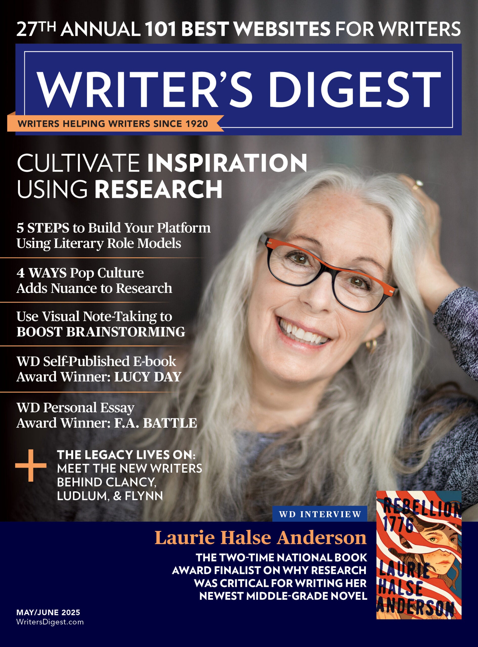 Cover of Writer's Digest Magazine's May/June 2025 issue featuring author Laurie Halse Anderson.