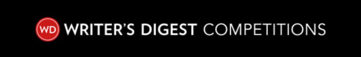 The image is a banner with the Writer's Digest logo on the left, a red circle with "WD" in white, and the words "WRITER'S DIGEST COMPETITIONS" in white text against a black background.