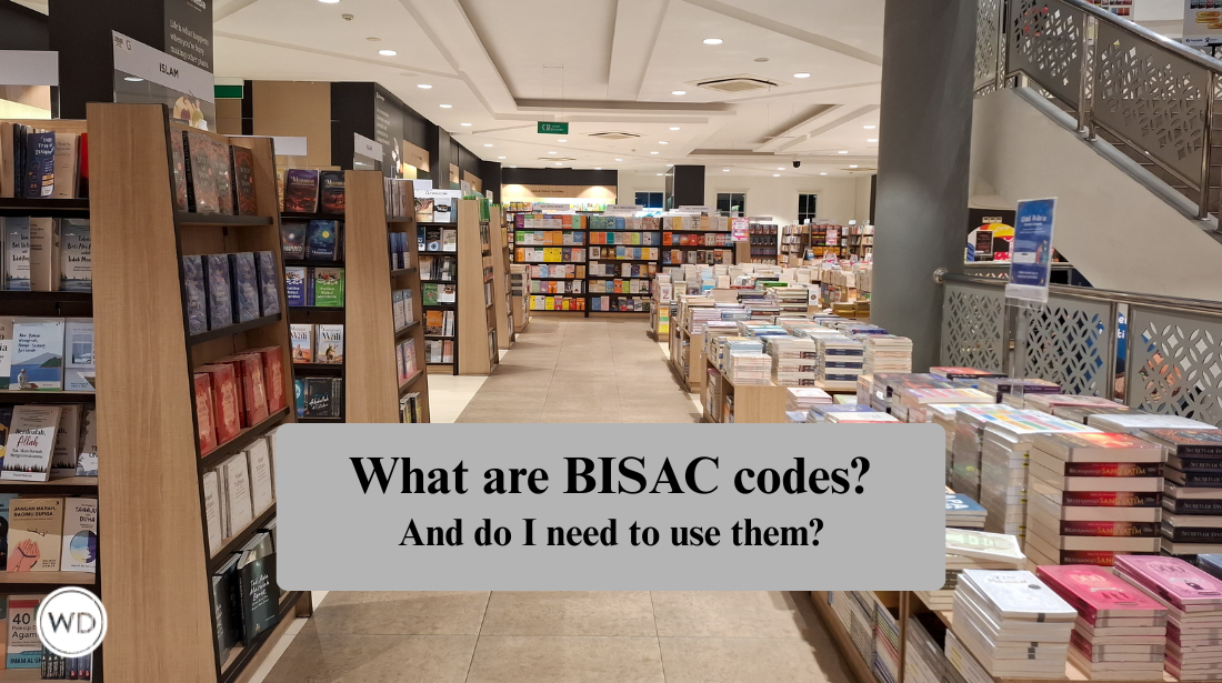 Photo of bookstore with text saying: What are BISAC codes and do I need to use them?